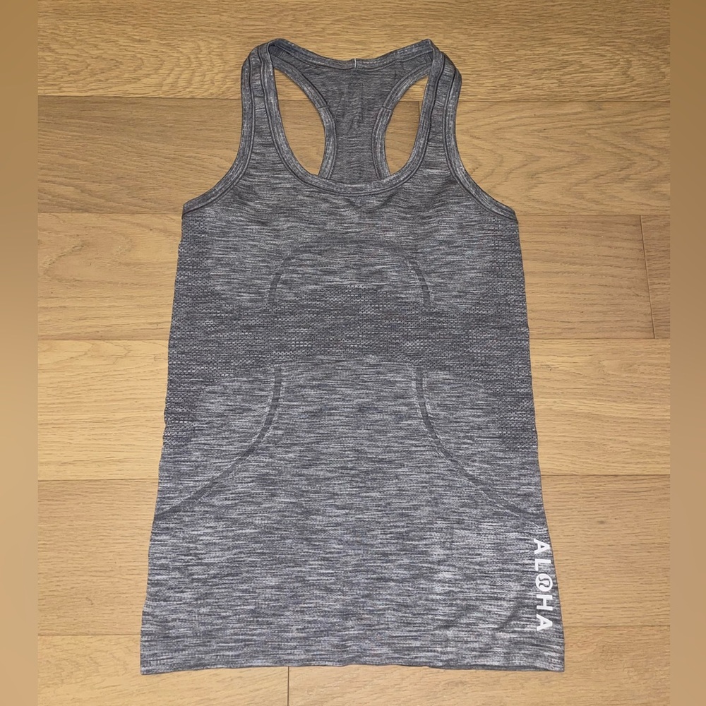 Lululemon Swiftly Tech Racerback Tank Top in Heather Grey with ALOHA on side